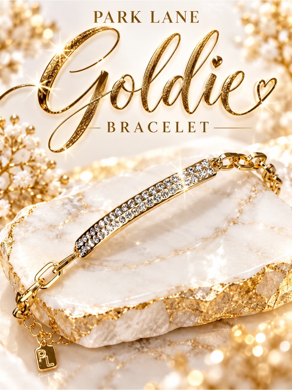 Park Lane Women’s Goldie Bracelet Gold Tone Crystal Bar Statement Jewelry NWT